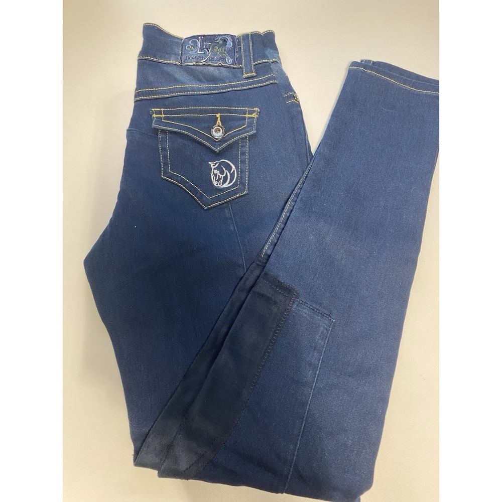 NWT 2kgrey Womens 26 Indigo Denim Knee Patch‎ Wow Horse Riding Breeches Jeans
